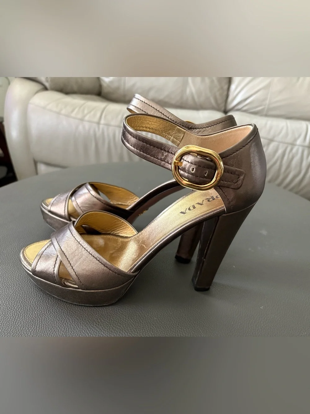 Prada Metallic Bronze Open Toe Platform